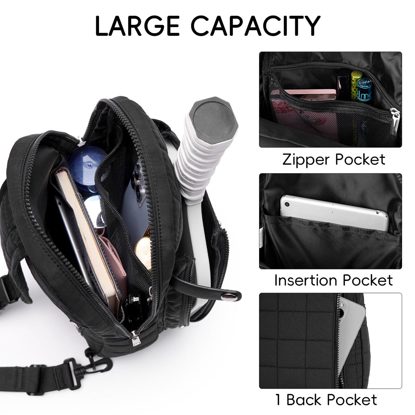 CLUCI Pickleball Bag for Women, Quilted Crossbody Bags for Women Men, Puffer Travel Sling Bag