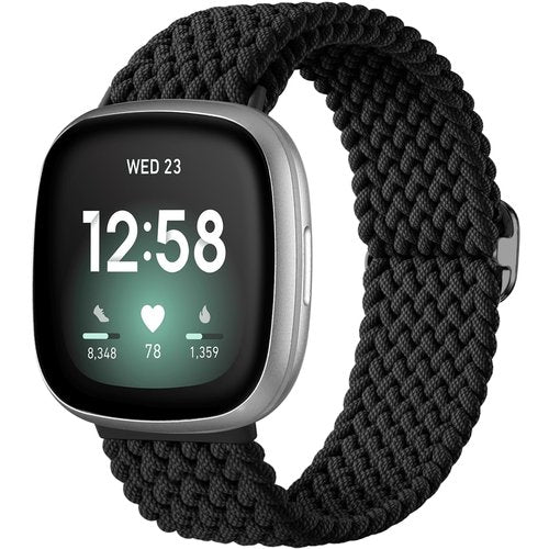 Maledan Sport Elastic Band Compatible for Fitbit Sense/Versa 3/Fitbit Versa 4/Sense 2 Bands Men Women, Breathable Nylon Stretchy Solo Loop Replacement Bands for Versa 3/ Versa 4, Black