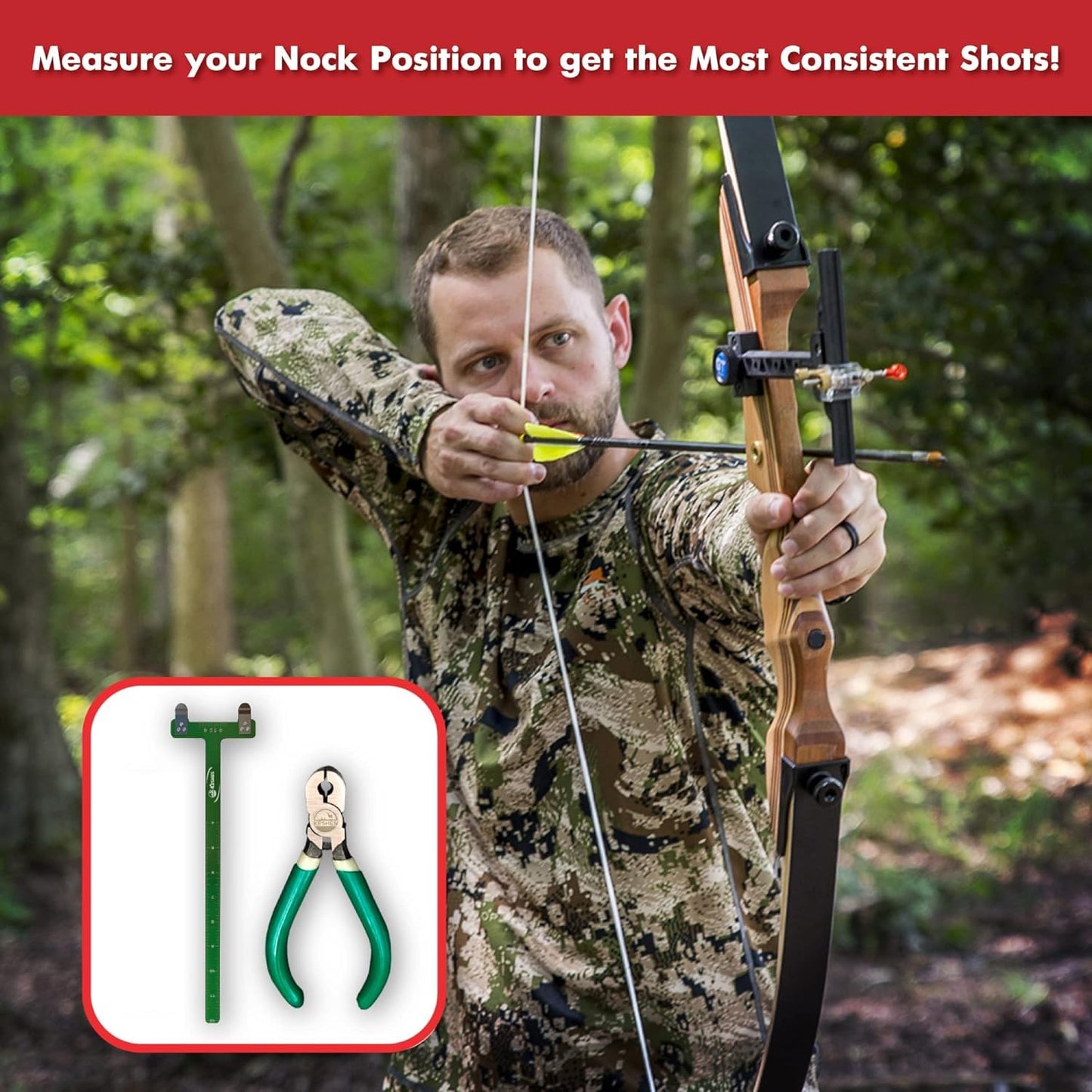 KESHES Archery Bow String Nocking Points Set – T Square Ruler, Nock Pliers with 6 Brass Nocks for Recurve Bow – Ideal for Bow and Arrow Tuning & Archery Target Accessories