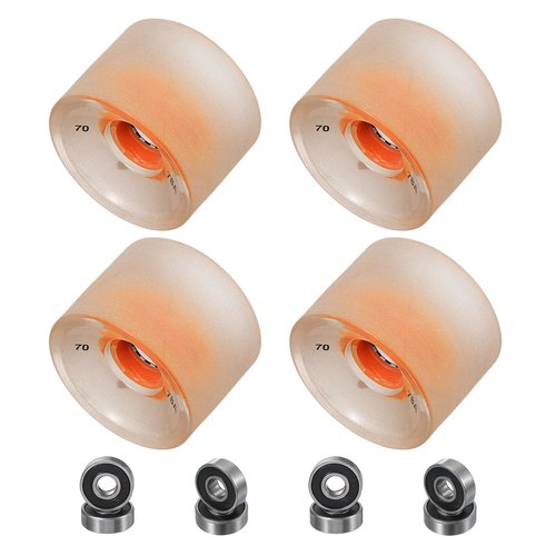 PATIKIL 70mm Skateboard Wheels, 1 Set 78A Hardness Street Wheels PU Flash Cruiser Wheels High Elasticity with 608RS Bearings for Skateboards Replacement, Transparent Orange