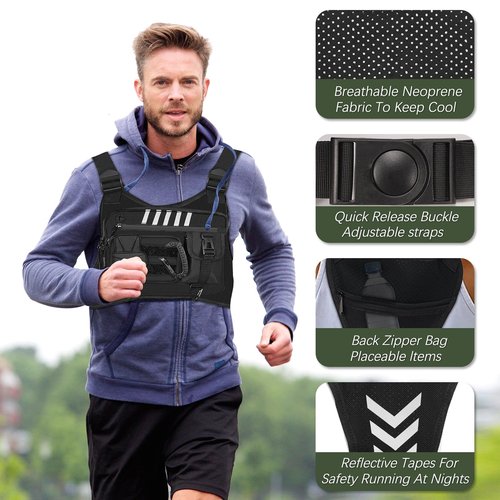 Chest Bag for Men Women, Lightweight Running Pack with Chest Holsters Fits Most Pistols, Tactical vest for Sports, Cycling, Workouts