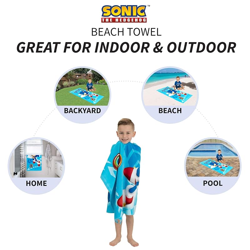 Sonic The Hedgehog Beach Towel 58 x 28 in - Recycled Polyester, Ready to Run Pattern (Variation: Sonic+58 in x 28 in)