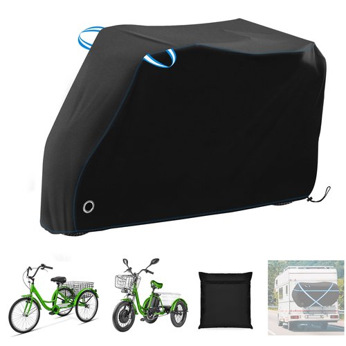 SIRUITON Adult Electric Tricycle Cover for Transport, 3 Wheel Bicycle Covers Heavy Duty 420D Oxford Strong UV Protection & Windproof, Waterproof Trike Bike Covers