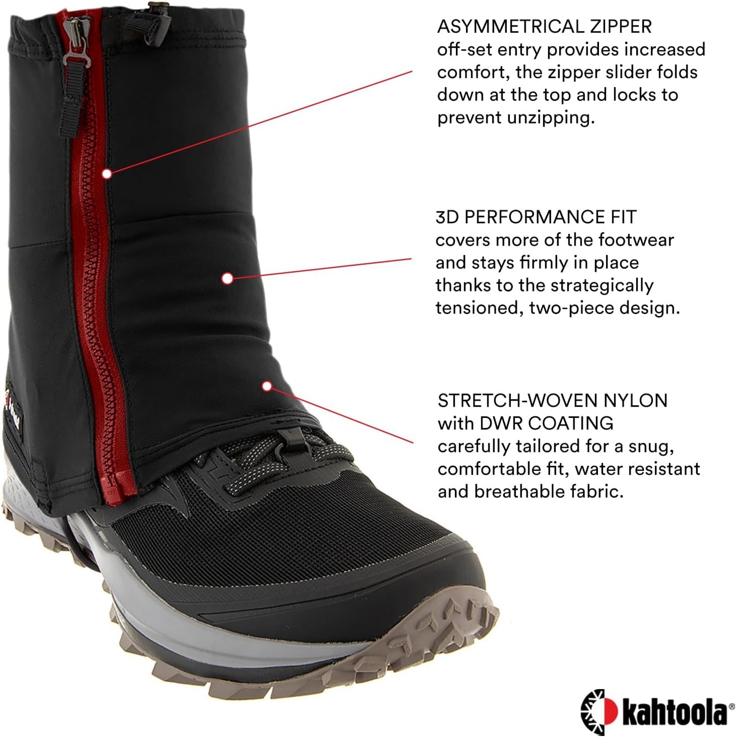 Kahtoola INSTAgaiter Mid Gaiters for Hiking, Trail Running, Mountaineering, Hunting, Rocky Terrain, Mud, Snow & Ice