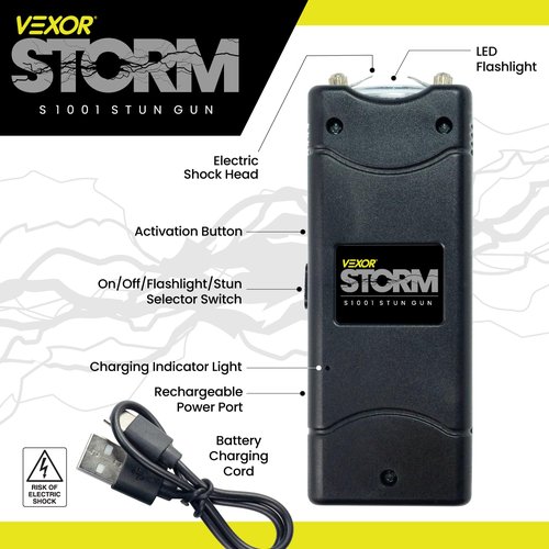 Vexor Storm Mini S1001 Personal Safety Device - Compact Rechargeable with LED Light - USB Charging - Pocket Size - Safety Lock - Includes Training Guide