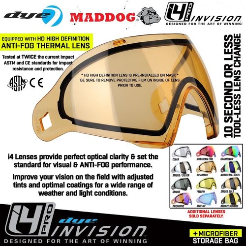 Maddog Dye I4 PRO Thermal Dual-Pane Anti-Fog Lens Paintball Airsoft Mask Goggle System Combo with Microfiber Storage Bag | High Performance Safety Certified Protection - SRGNT (Black/Olive)