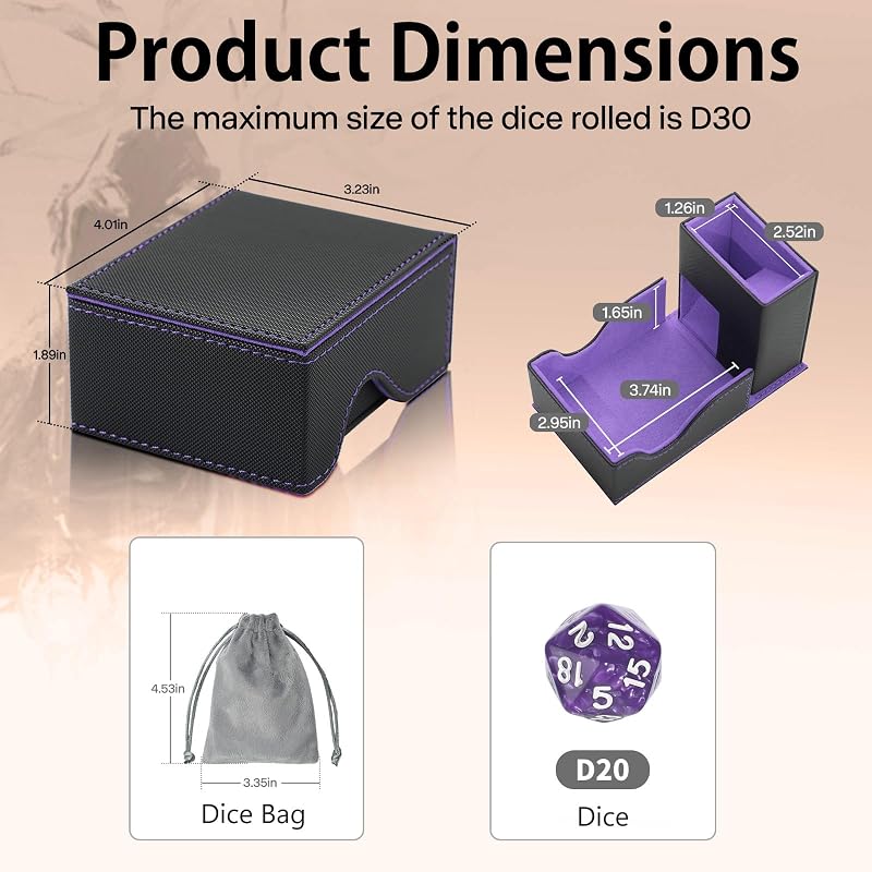 Stepane 3-in-1 Dice Tower and Tray Foldable, Black/Violet Variation