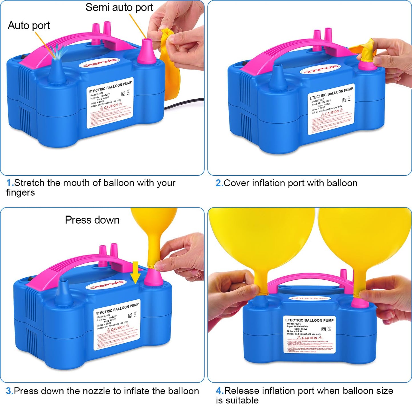 Chamvis Electric Balloon Pump, 110V 600W Balloon Inflator/Blower Pump: for Fast and Easy Filling Balloons Balloon Arch Kit Kids Party Decorative