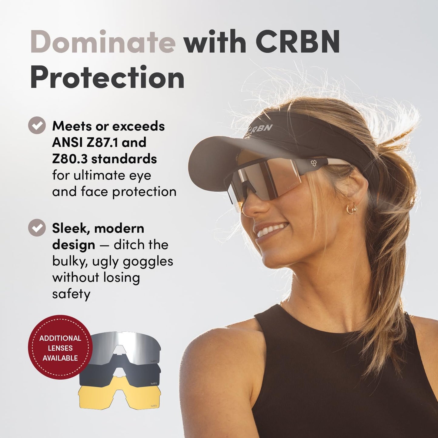 CRBN Pickleball - Pivot Pickleball Glasses for Men & Women - Eye Protection - Photochromic Lens Provides Sun & Impact Protection in All Conditions