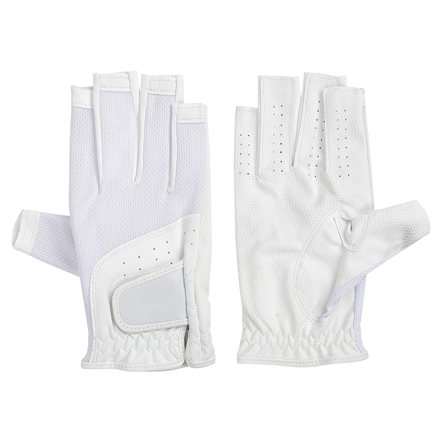 1 Pair Golf Gloves Women Fingerless Breathable Mesh UV Protection Anti-Slip Left & Right Hand Golfing Gloves Lightweight Driving Sports Gloves (White, Medium)