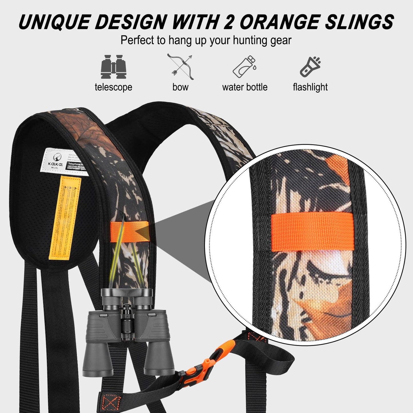 Kalkal Tree Stand Harness, Hunter Safety System Harness with Whistle Aid, Adjustable Lightweight Hunting Harness for Hunting M/L/XL