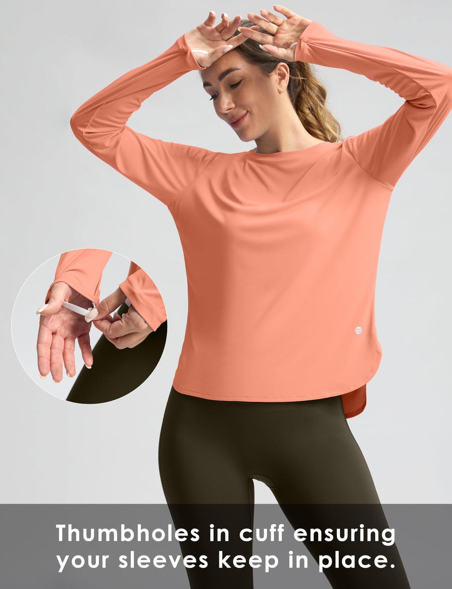 Women's Sun Shirts UPF 50+ Long Sleeve UV Protection Shirt Lightweight Quick Dry Workout Hiking Tops for Women(Orange,M)
