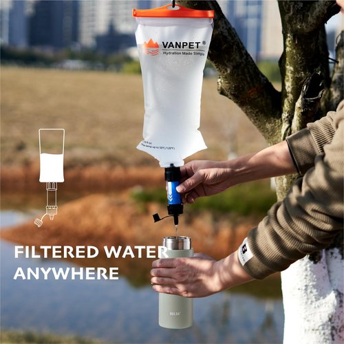 VANPET Upgrade Water Bag 2L Compatible with Sawyer Squeeze Water Filter, Durable TPU Material, BPA & PVC Free Squeeze Pouch, Collapsible Hydration Canteens for Camping Hiking Cycling (2L)