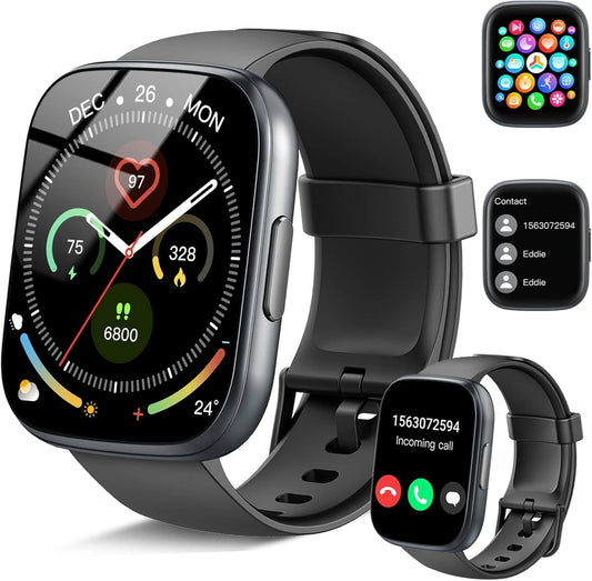 2025 Smart Watch for Men Women, 1.95" HD Touchscreen Fitness Tracker with Bluetooth Calling, Fitness Watch with 110+ Sports Modes/Heart Rate/Sleep Monitor, IP68 Waterproof Smartwatch for Android iOS