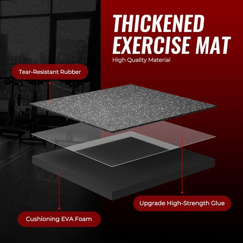 SUPERJARE 0.56'' Thick 6 Pcs 24 Sq Ft Rubber Top Exercise Equipment Mats, High Density EVA Foam Mats with Rubber Top, Interlocking Gym Flooring for Home Gym, Protective Workout Mat, Black/Grey