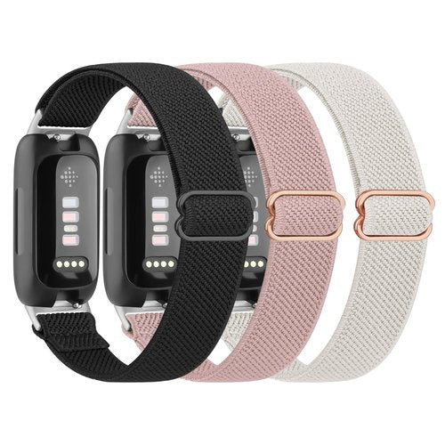 3-Pack Elastic Bands for Fitbit Inspire 3 / Inspire 2 / Inspire/Inspire HR Bands Women Men, Soft Loop Stretchy Straps Replacement Wristband for Fitbit Inspire Fitness Tracker (Black+Pink+Starlight)