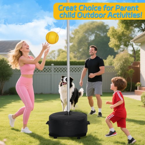 Heavy Duty Tether Balls and Rope Set with Pole，–Adjustable Height Tetherball Set, Portable Outdoor Game for Backyard, Kids & Adults, A Tetherball Ball Set with a Fillable Base and Two Usage Methods