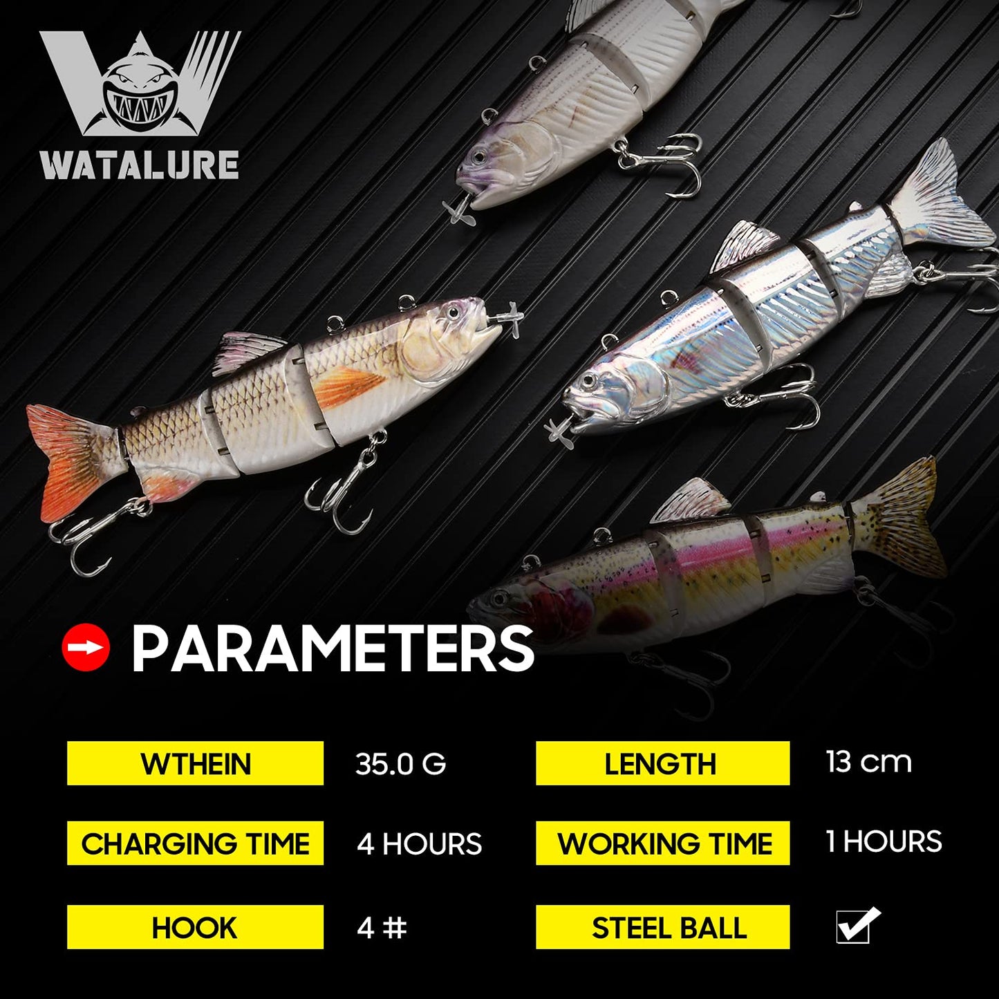 Robotic Swimming Fishing Electric Lures 5.12" USB Rechargeable LED Light Wobbler Multi Jointed Swimbaits Hard Lures Fishing Tackle (Rainbow Shad)