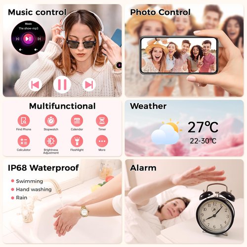 Smart Watch for Women, AMOLED HD Display Fitness Tracker Bluetooth Make/Answer Call, 1.19" Watches with 110+ Sports Modes/Heart Rate/SpO2/Sleep Monitor, Smartwatch IP68 Waterproof for Android iOS