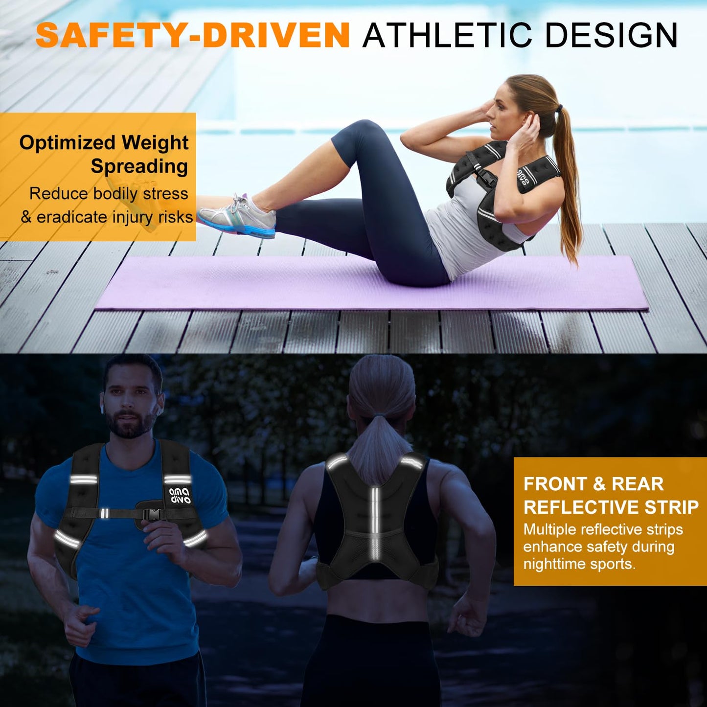 AMA DIVO 8LB Fixed Weight Vest for Seniors & Beginners,Reflective Weighted Vest, Daily Walking, Cardio Exercise, Indoor Workout, Adjustable Buckles with Detachable Bag, Reliable Gear