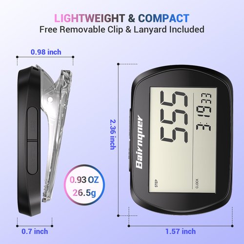 3D Pedometer for Walking Step Counter with Clock, Simple Operation Portable Steps Tracker with Clip Lanyard, Black