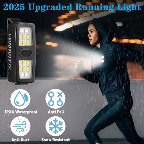 Small Rechargeable EDC Flashlight 600 Lumen, Clip on Running Lights 328 FT Gift for Runners, Safety Bike Lights for Dog Walking at Night, Hands Free Running Accessories Gear for Women Men (1, Black)
