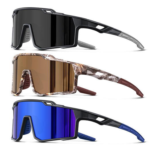 3pcs Polarized Sport Sunglasses Men Cycling Driving Fishing UV Protection Sun Glasses Lightweight Big Frame Mountain Bike Goggles