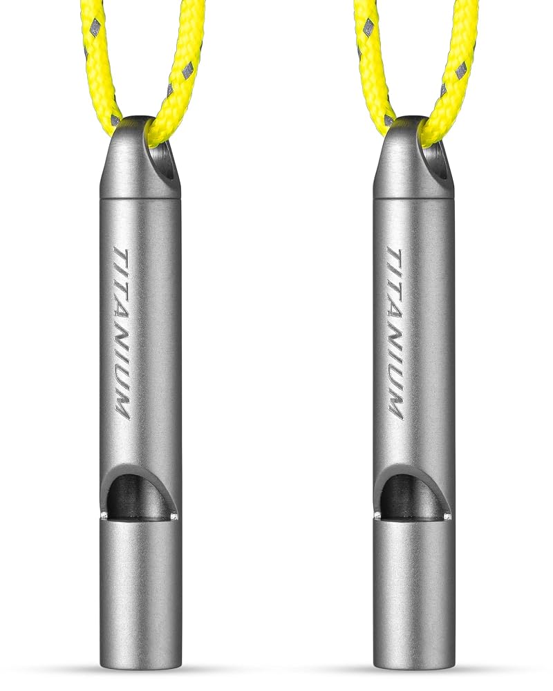 Titanium Survival Emergency Whistle 120–130dB with Key Ring & Lanyard – Rustproof One-Piece Titanium Alloy, Pealess