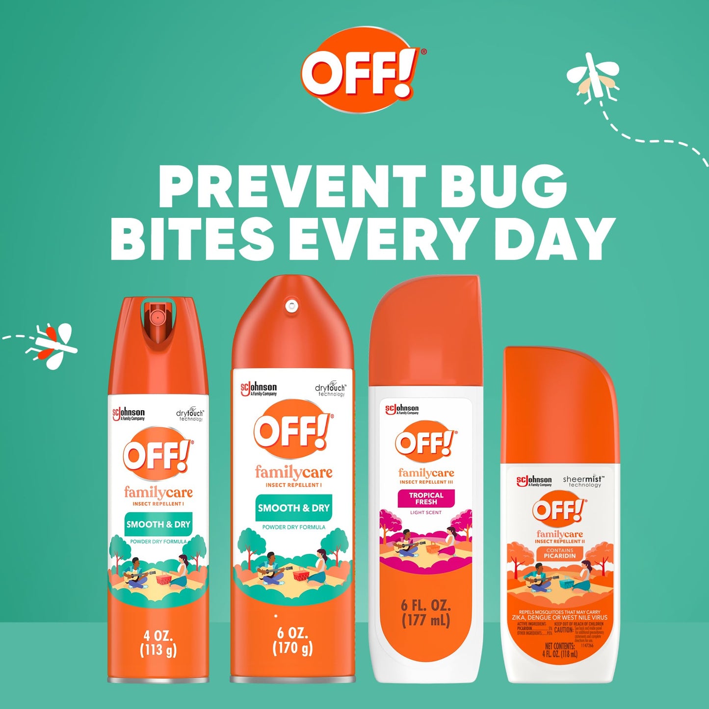 OFF! Family Care Mosquito, Tick, and Insect Repellent I, Smooth & Dry Bug Spray for the Beach, Backyard, Picnics and More, 2.5 oz (Pack of 12)