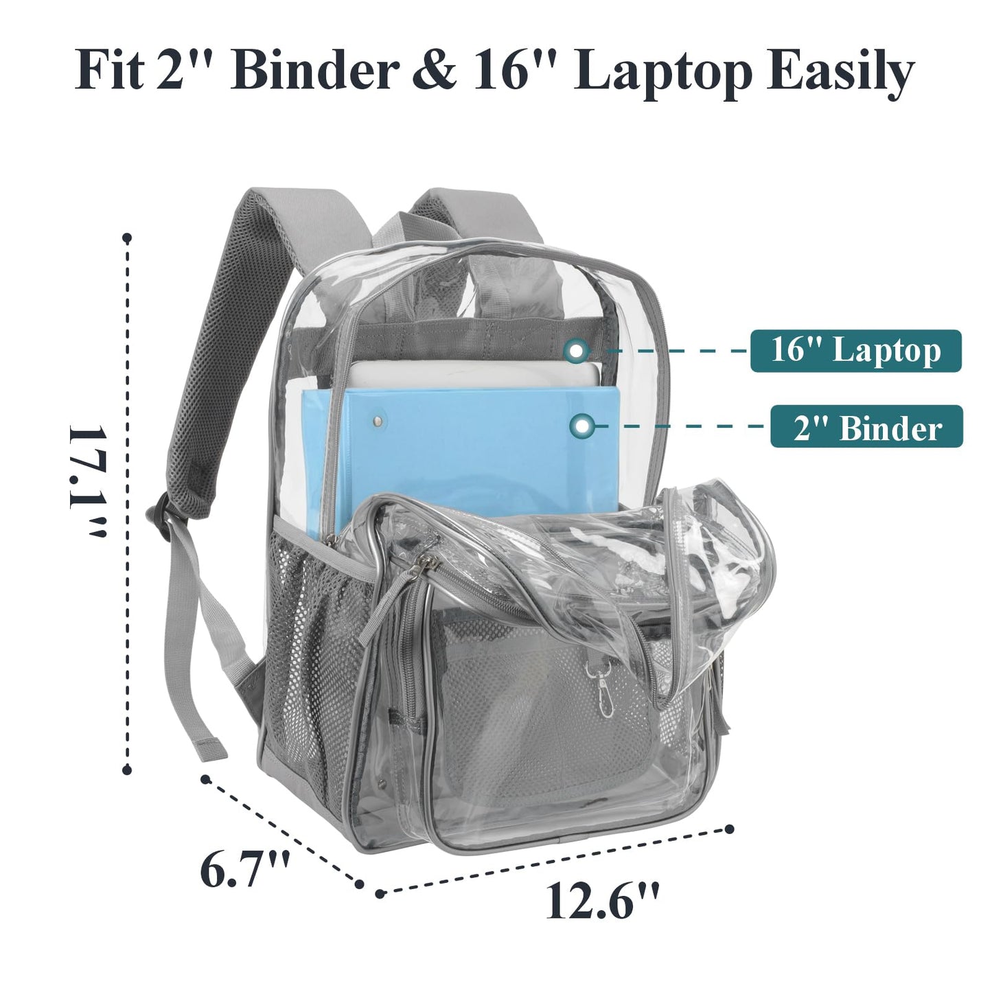 PACKISM Clear Backpack for School - 17 inch Large Heavy Duty Bookbag, Reinforced See Through PVC Transparent Backpack for Students Men Women, Battleship Grey (Age 12+)