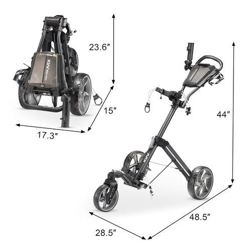 KVV Mini-Pro Deluxe Golf Cart for All Age Groups,Golf Push Cart with Adjustable Upper Bracket, 360 Swivel Front Wheel, Ultra-Compact Size