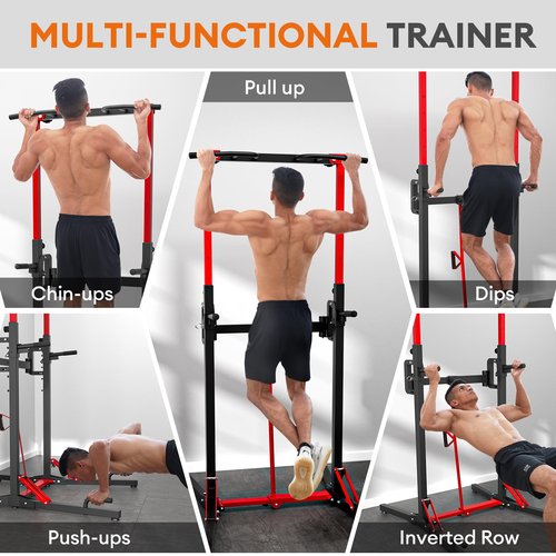 ONETWOFIT Foldable Power Tower Pull Up Bar Station, Multi-Function Adjustable Height Dip Station for Home Gym Workout, Strength Training Fitness Equipment, Pull Up Stand 360LBS