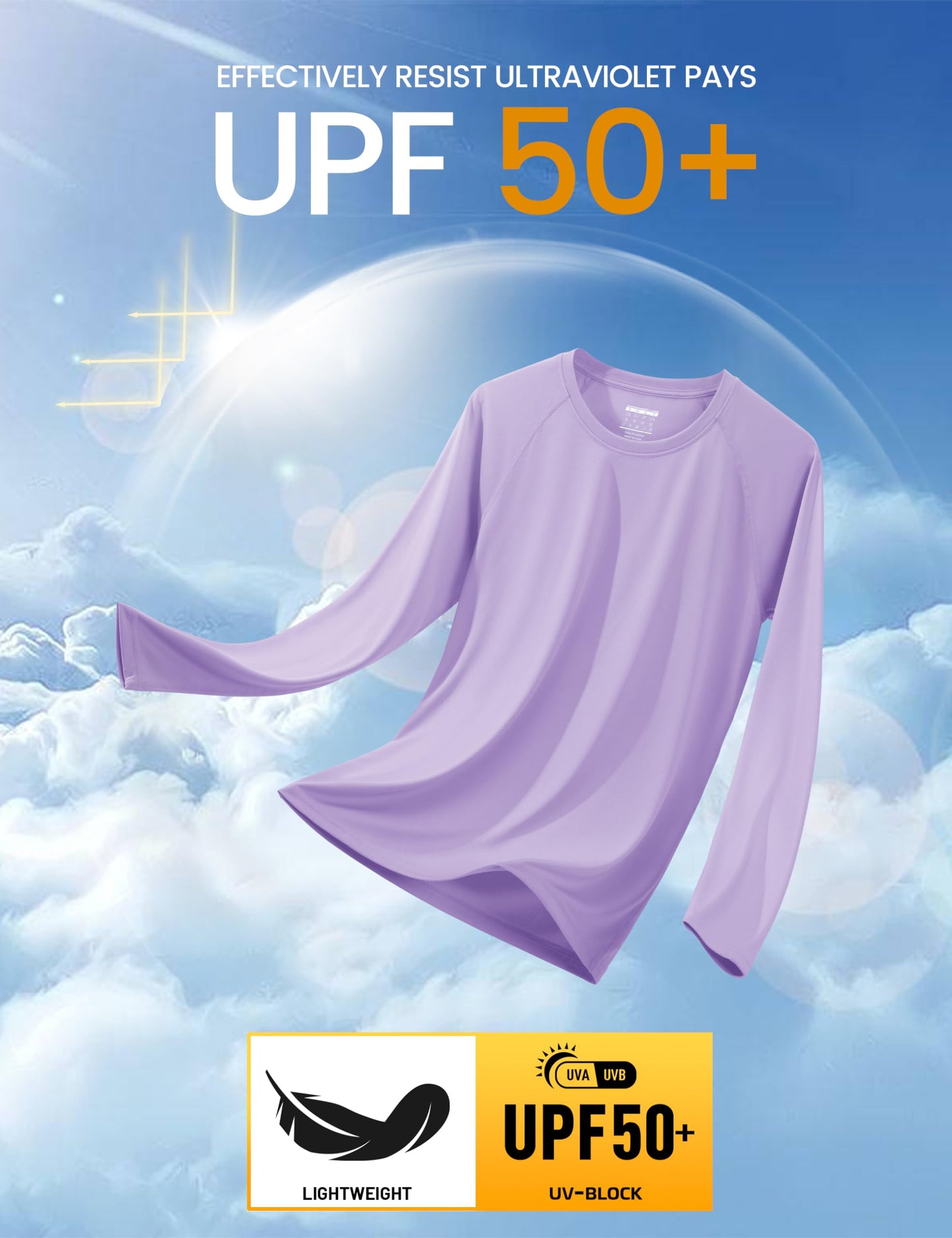 Quick Dry Shirts Baselayer Shirt Rash Guard Men UV Protection Summer Shirts for Men Long Sleeve Shirts for Men Hiking T-Shirt Sun Shirts Light Purple