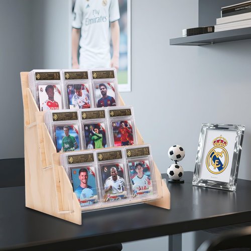 Wooden PSA Trading Card Display Case, Holds 54 Graded Cards, 3-Tier Baseball Card Display Stand with Acrylic Front, Graded Card Holder for PSA, BGS, SGC Slabs (Wooden)