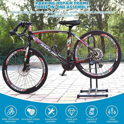 Andeshunk Bicycle Floor Stand, 3 in 1 Display Stand Rack and Repair Stand for Mountain Bikes, Road Bicycles for 29 Inch Wheels, Black