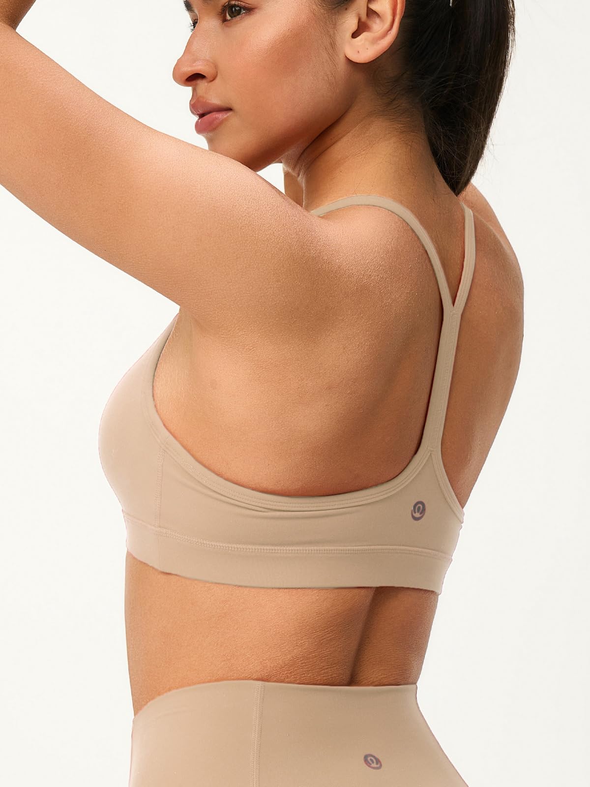 Omwilddo Womens Y Back Padded Sports Bra Strappy U Neck Butter Soft Low Impact Workout Bras Yoga Pilates Walking Greige M