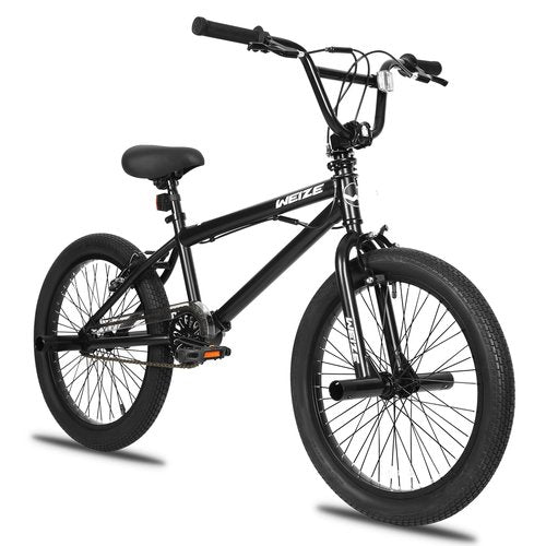 WEIZE Freestyle BMX Bike, 20 inch Trick Bicycle for Kids, Hi-Ten Steel Frame, 360 Degree Rotor Freestyle, 4 Pegs Single Speed Teen Bike for Boys Girls & Beginner-Level to Advanced Riders, Matte Black