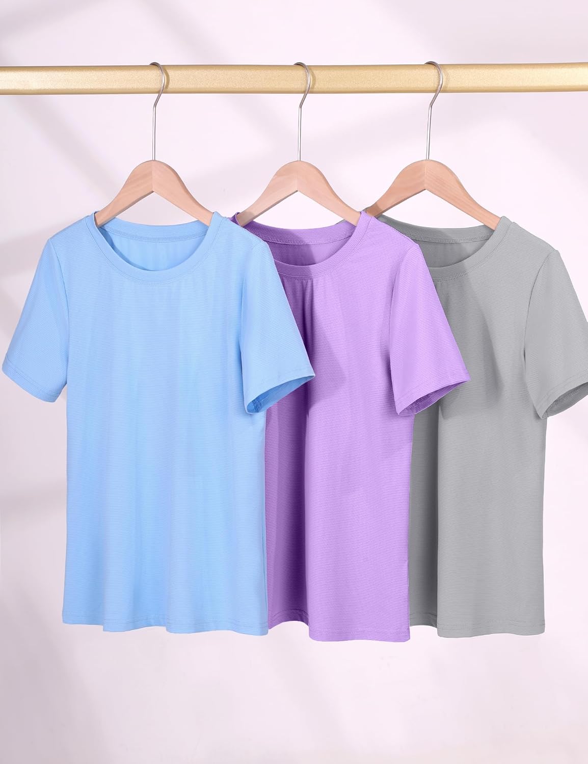 KEREDA Girls Athletic Shirts Quick Dry Short Sleeve Crew Neck T Shirts, Summer UPF 50+ Tee Tops for Teen Girls 3 Pack