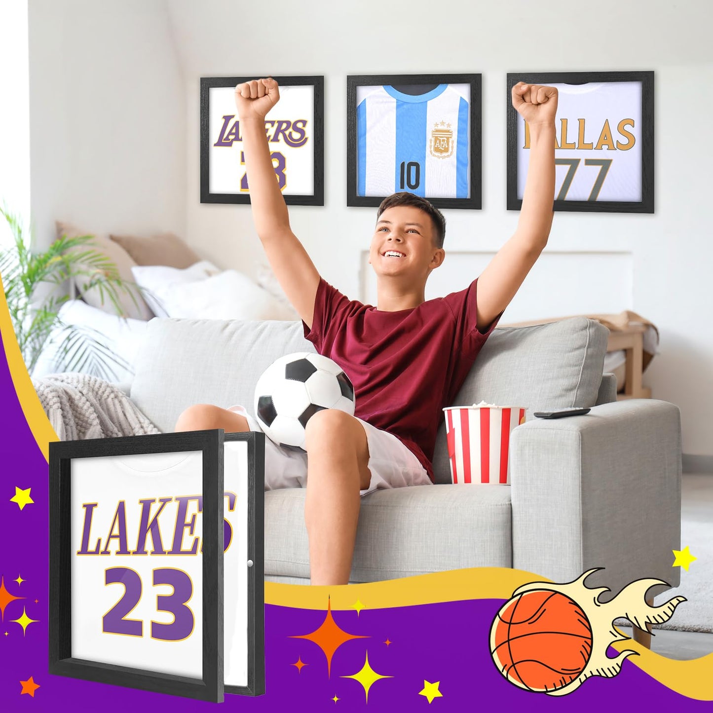 HyqehrtYazc 13" x 13" T Shirt Frames for Wall Display, Jersey Frame Display Case with UV Protection Acrylic, Wood Shadow Box Frame Depth of 1", Display Case for T Shirts, Jerseys, Memorabilia