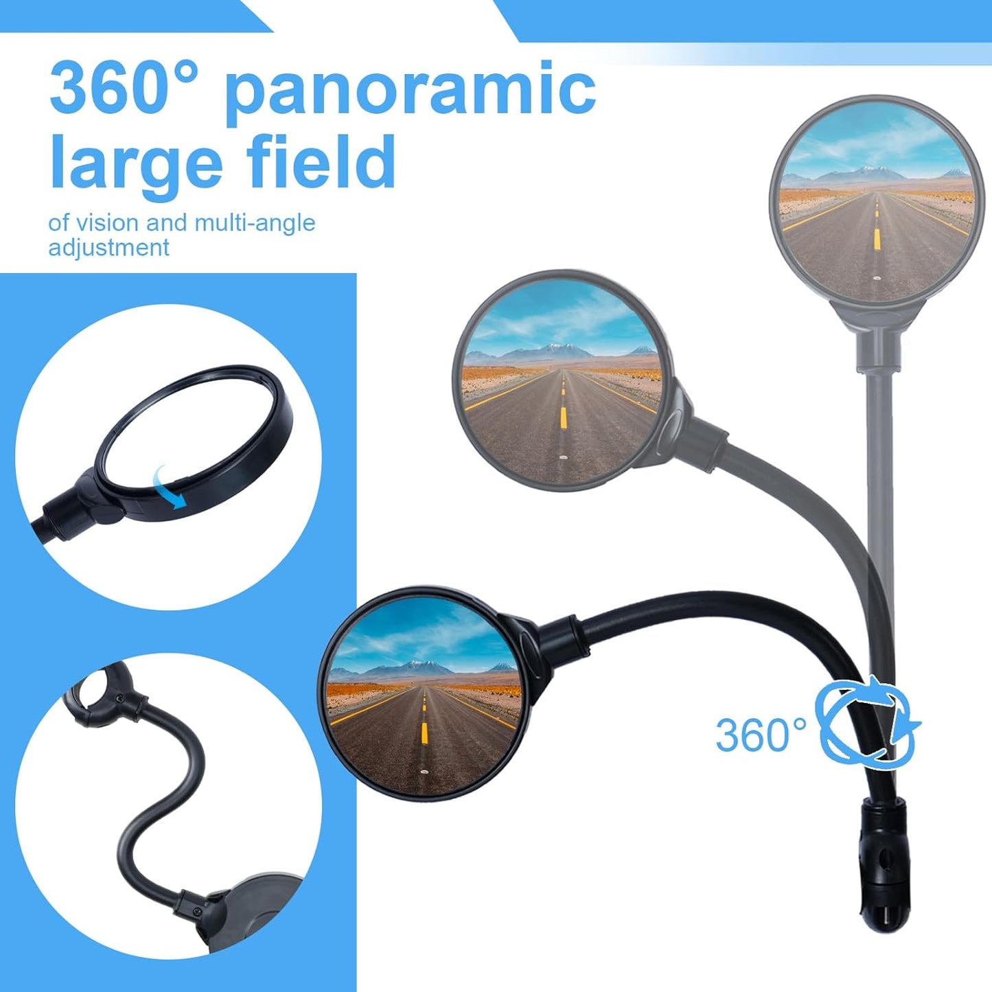 2 Pack Bicycle mirror,Bike Handlebar Mirrors – Adjustable Rearview Mirrors with Wide Angle for Safe Riding (Black-R)