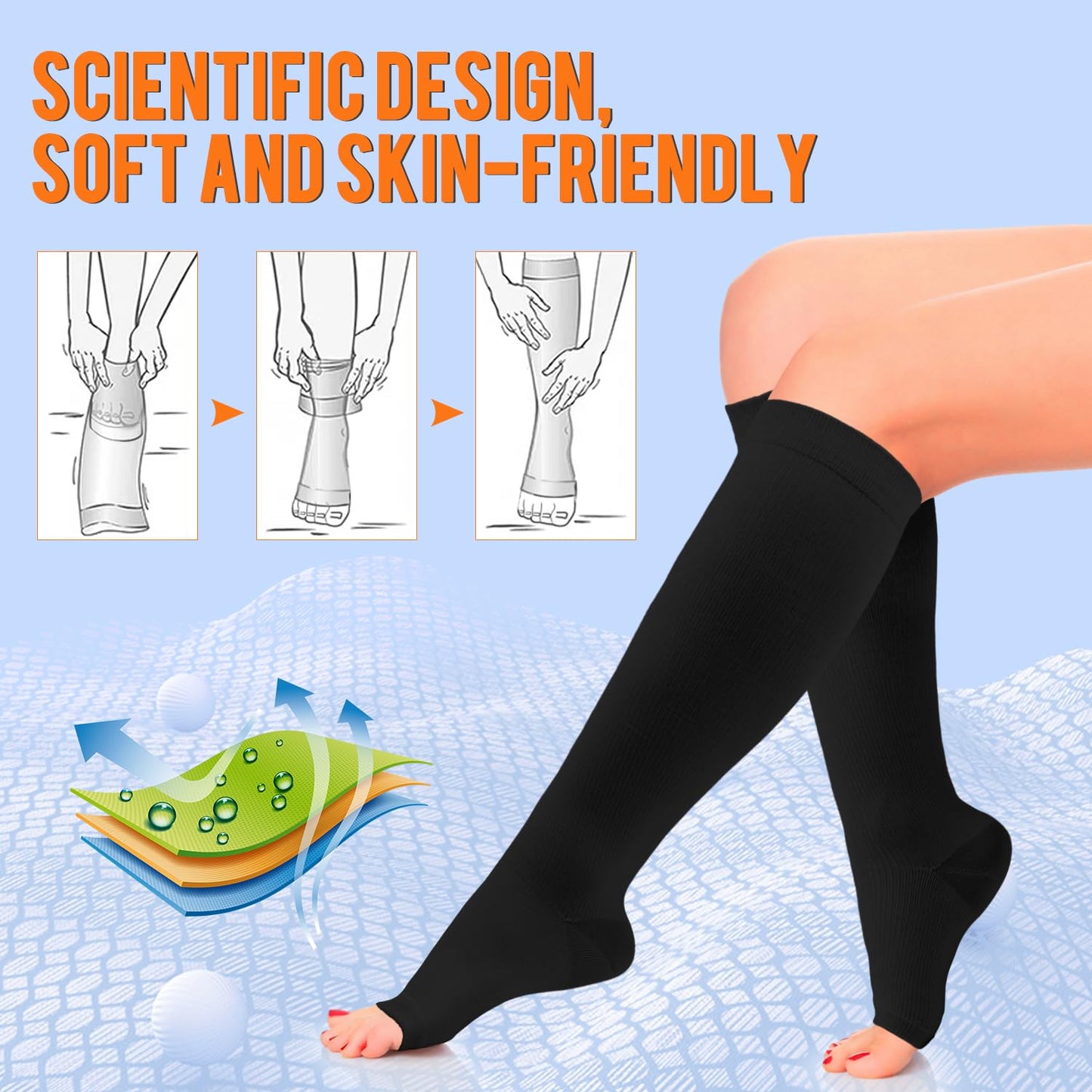 Sooverki Copper Compression Socks for Women & Men Open Toe 15-20mmHg is Best Support for Circulation Recovery and All Day Wear