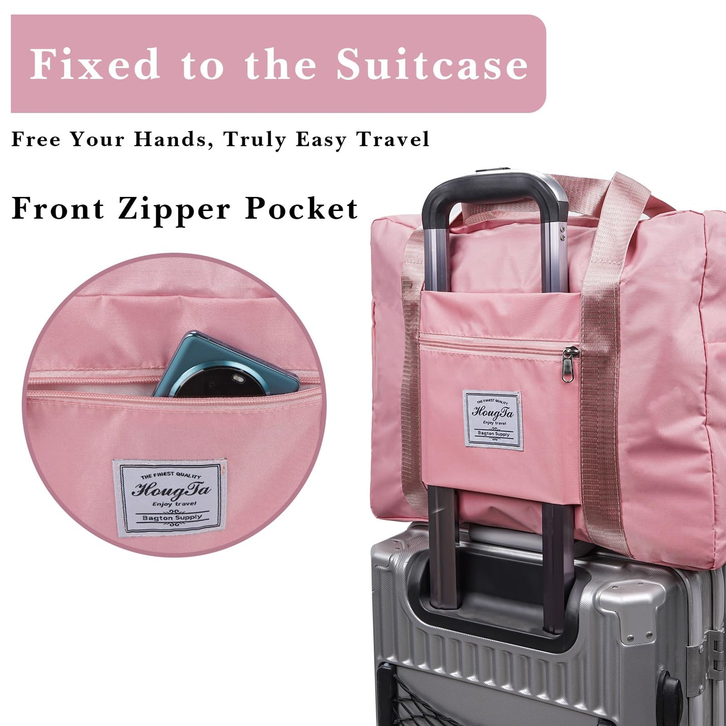 Adorila Travel Duffel Bags, Tote Sports Gym Bag for Women, Shoulder Weekender Overnight Bag with Pocket (Pink)
