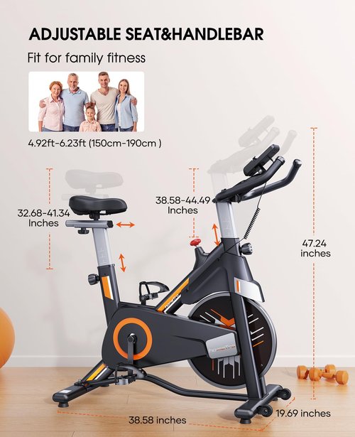 Hometro Stationary Exercise Bikes for Home, Magnetic Resistance,330 LBS Maximum Capacity, Quiet and Stable Indoor Cycle Bikes, Adjustable Digital Monitor & Phone Bracket & Comfortable Seat for Home