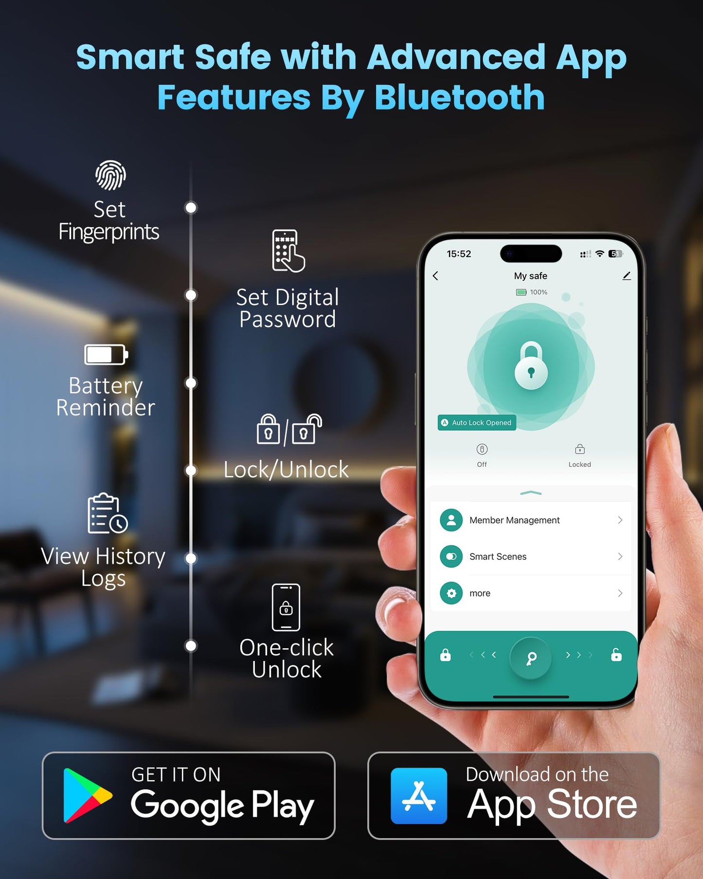 Adoreal Smart Biometric Gun Safe for Handguns, 4 Ways Quick-Access Fingerprint Gun Safe for Pistols, Fingerprint/Digital Keypad/Key/APP Gun Locks Box for Guns, Sturdy Heavy Steel Construction