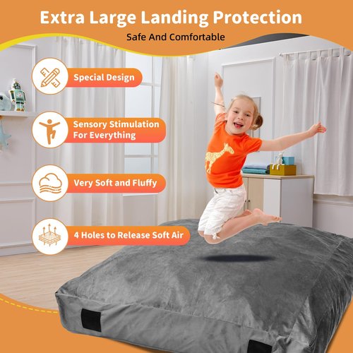WOUDY Crash Pads for Kids Sensory, Sensory Crash Pads for Autistic Children, Crash Pads Sensory Pads, Crash Pads, for Children and Adults,with Washable Cover (5 feet x 5 feet) Gray