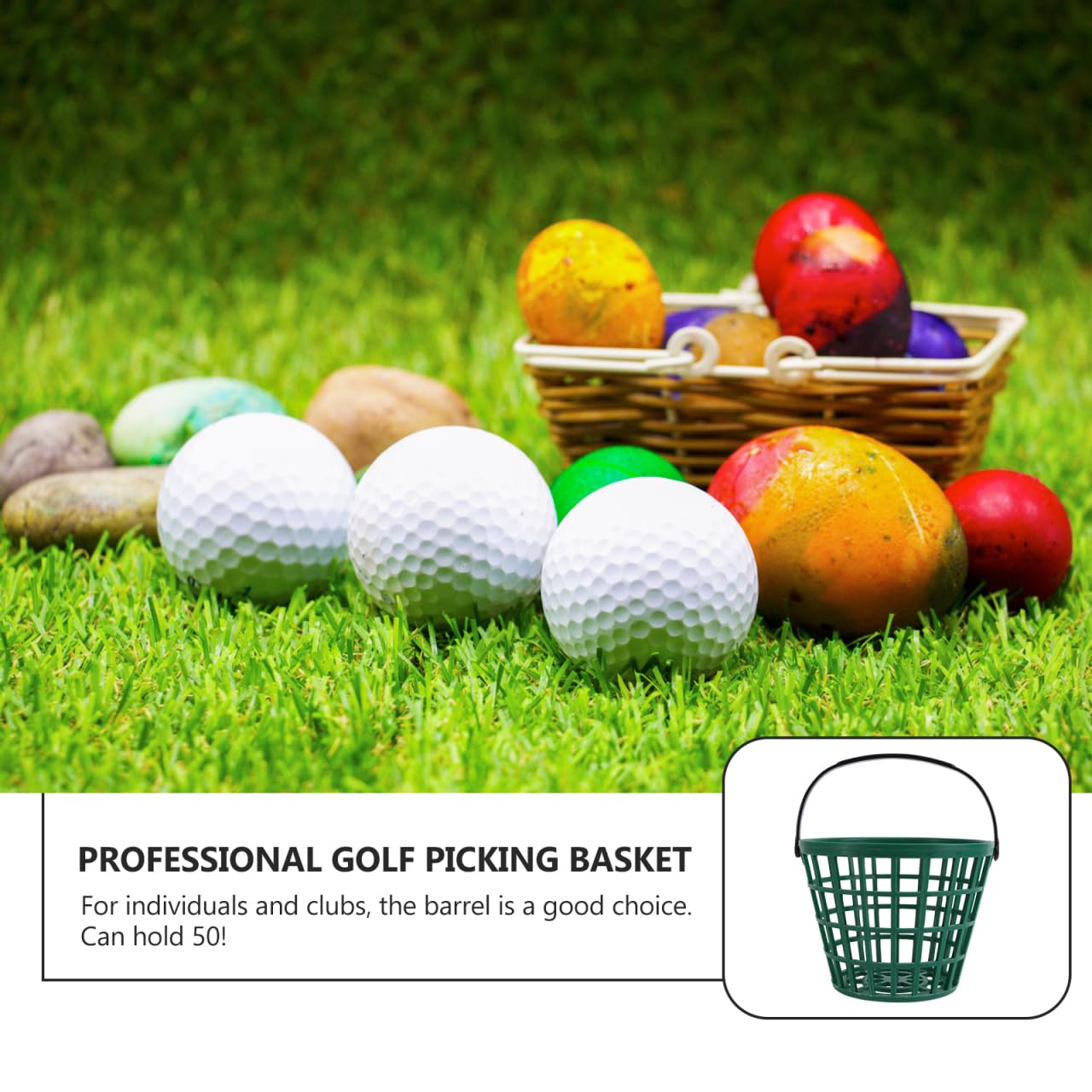 UPKOCH Golf Ball Basket Plastic Golf Ball Bucket with Foldable Handle Storage Container for Practice Range Stackable Caddy for Clubs and Frequent Use