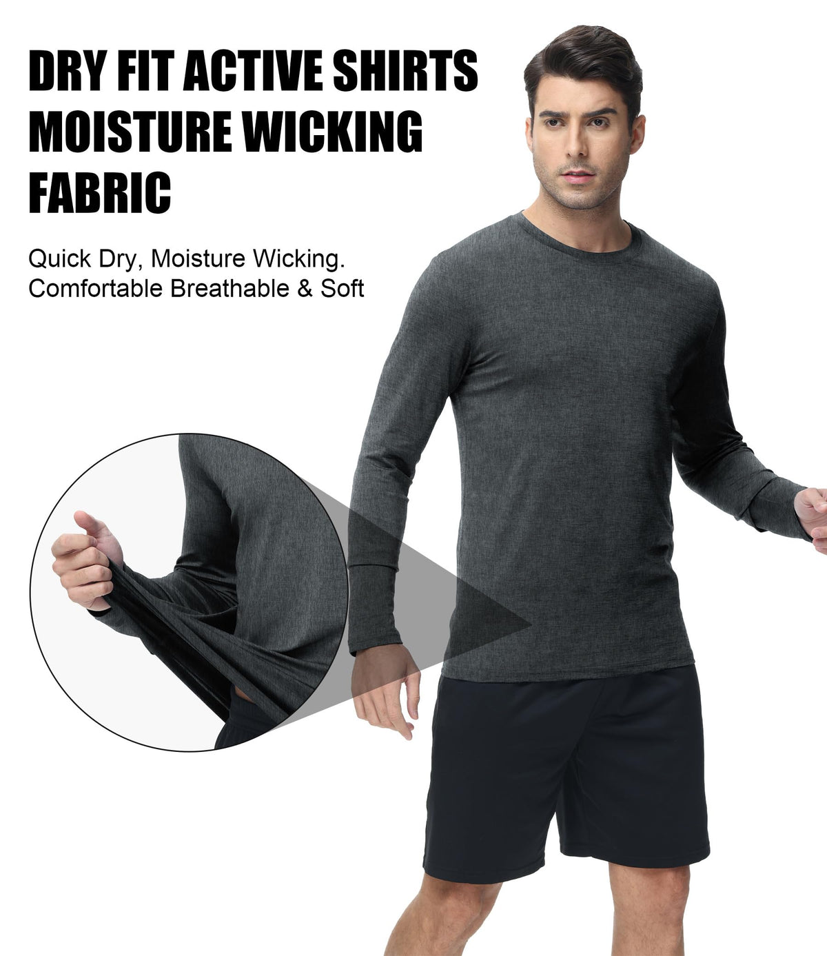 Kinglaman 6 Pack Men Dry Fit Workout Long Sleeve Athletic Gym UPF 50+ SPF UV Sun Protection Quick Dry Lightweight Shirts 1 Black 1 Gray 1 Heather Gray 1 Blue 1 Red 1 Green Large