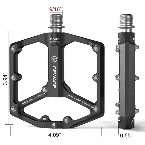 Road/Mountain Bike Pedals - 3 Bearings Bicycle Pedals - 9/16??CNC Machined Flat Pedals with Removable Anti-Skid Nails (Black)