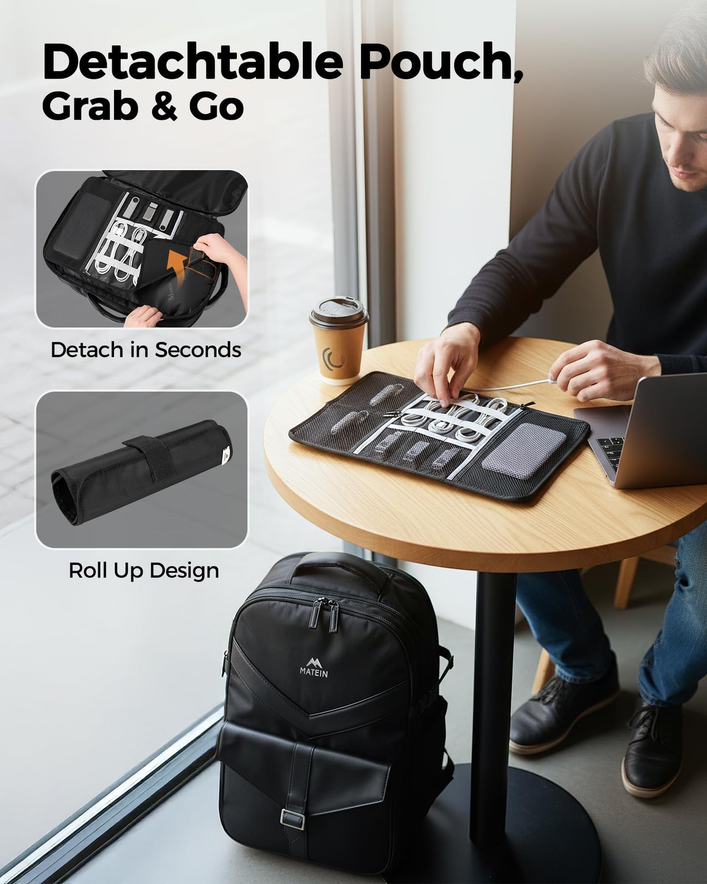 MATEIN CLASSIC Personal Item Backpack with Detachable Tech Organizer