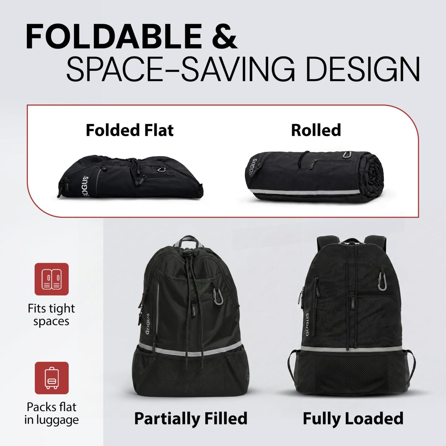 GOGUS Hybrid Gym Backpack for Men & Women with Closure - 18L Sports Backpack with Dual Water Bottle Pockets, Mesh Compartment for Gym, Travel - Water Resistant & Reflective Trim Workout Bag